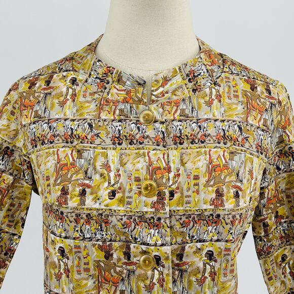 50s Sunny South Fashions Ancient Egyptian Print Light Weight Cropped Blazer - Picture 2 of 8